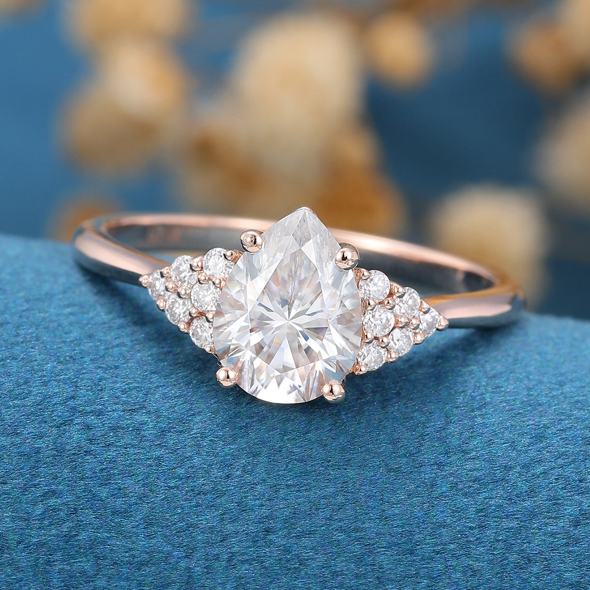 1 CT Pear Cluster Lab Grown Diamond Engagement Ring