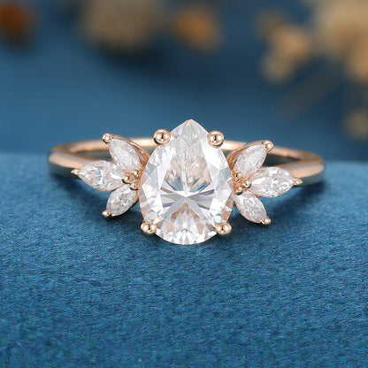 1 CT Pear Cluster Lab Grown Diamond Engagement Ring
