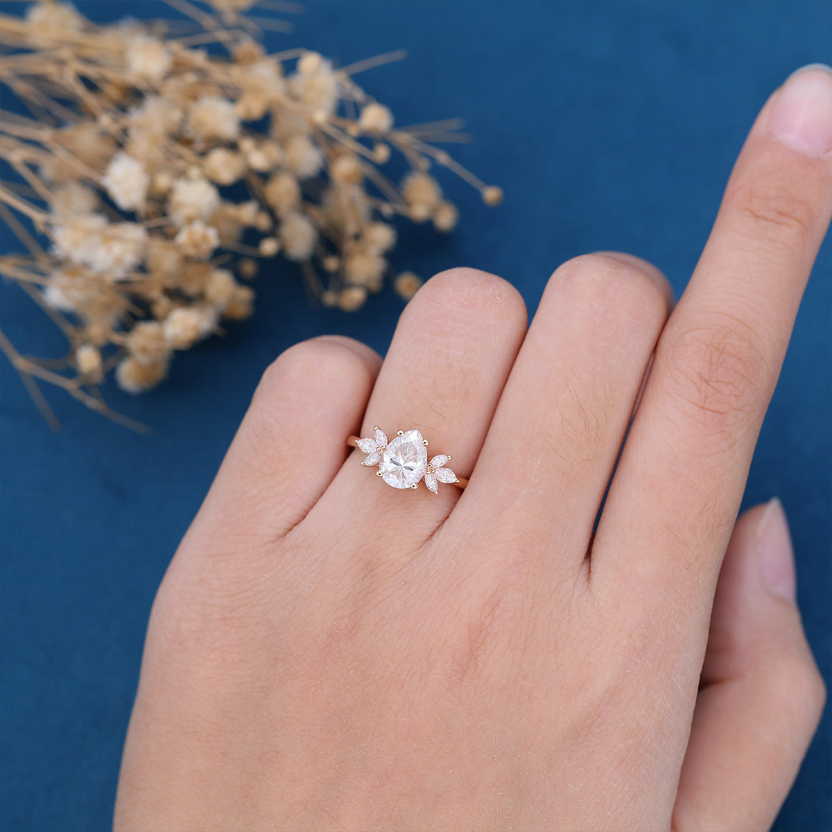1 CT Pear Cluster Lab Grown Diamond Engagement Ring