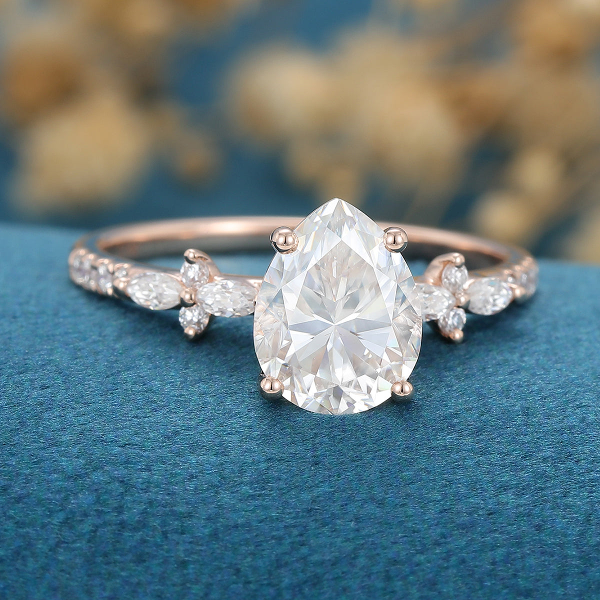 1 CT Pear Cluster Lab Grown Diamond Engagement Ring