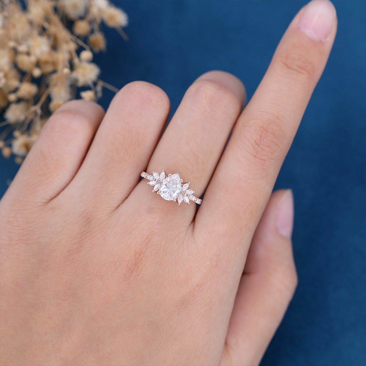 1 CT Pear Cluster Lab Grown Diamond Engagement Ring