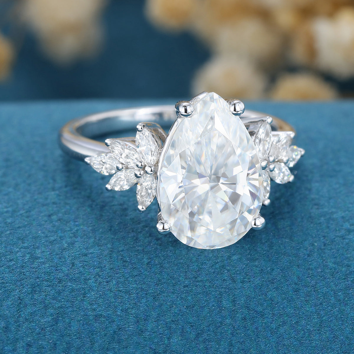 3.09 CT Pear Cluster Lab Grown Diamond Engagement Ring