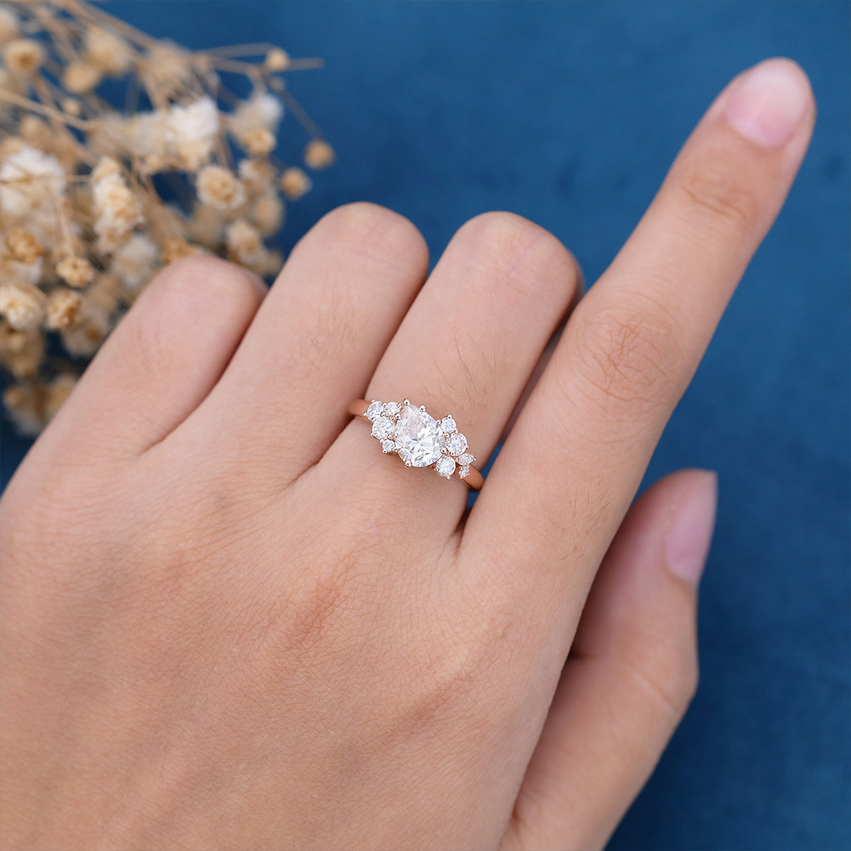 1 CT Pear Cluster Lab Grown Diamond Engagement Ring