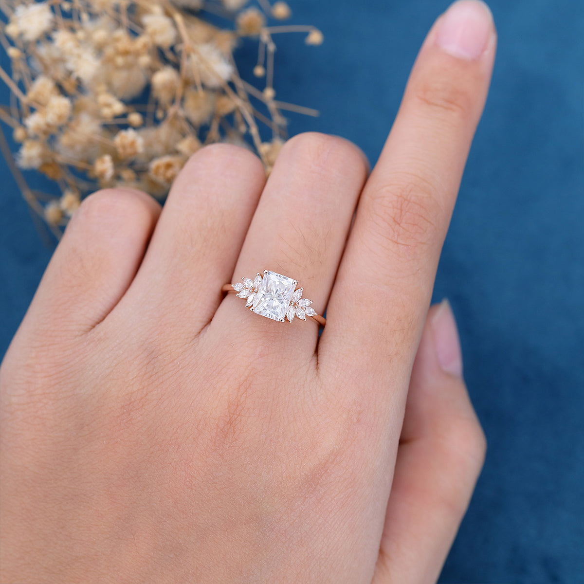 2.43 CT Radiant Cluster Lab Grown Diamond Engagement Ring