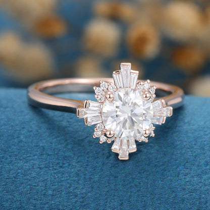 0.88 CT Round Cluster Lab Grown Diamond Engagement Ring
