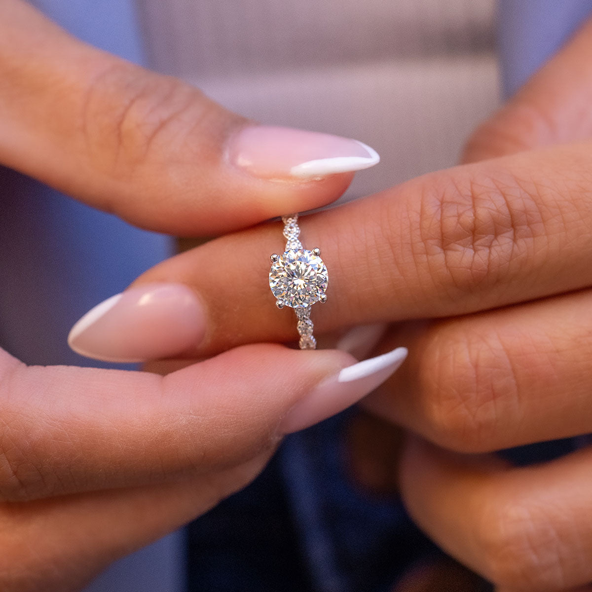 1.8 CT Round Pave Lab Grown Diamond Engagement Ring