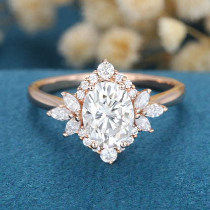0.84 CT Oval Cluster Lab Grown Diamond Engagement Ring