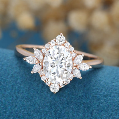 0.84 CT Oval Cluster Lab Grown Diamond Engagement Ring