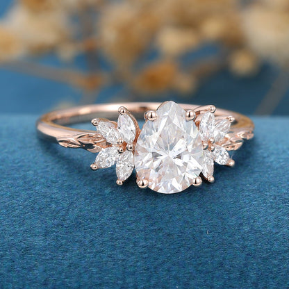 1 CT Pear Cluster Lab Grown Diamond Engagement Ring