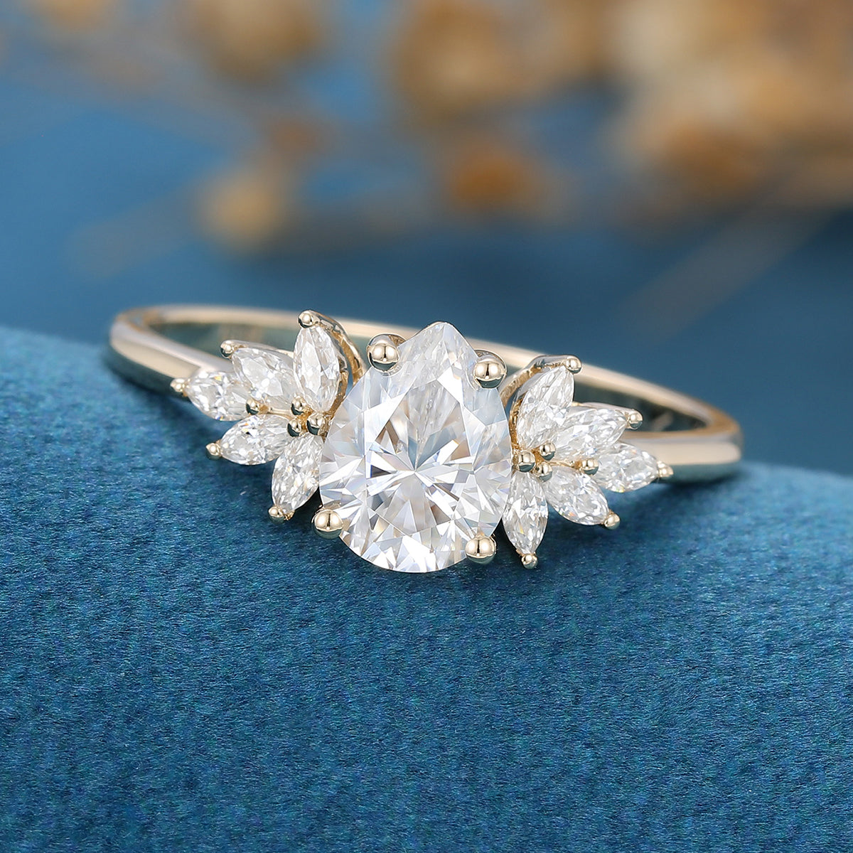 1 CT Pear Cluster Lab Grown Diamond Engagement Ring