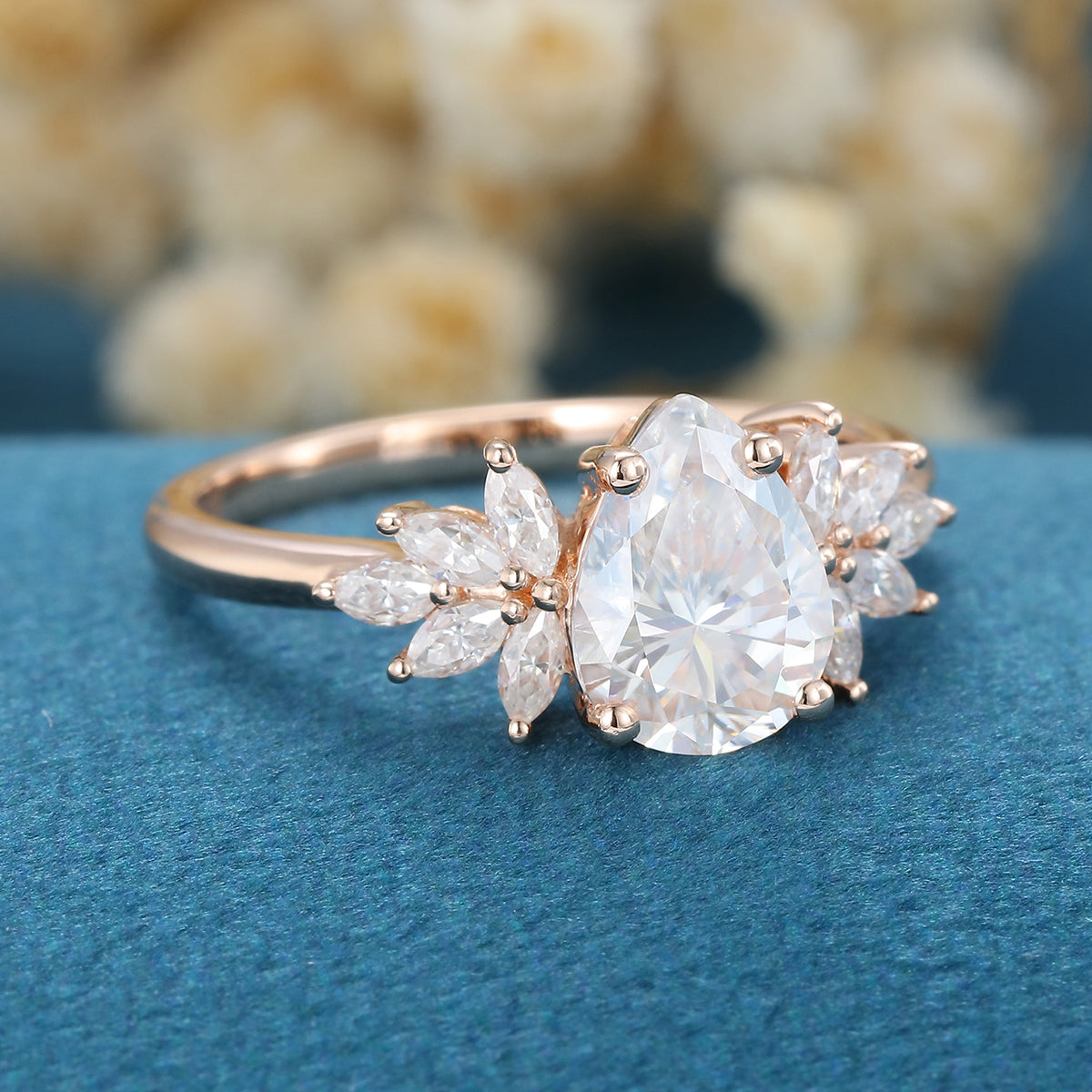 1 CT Pear Cluster Lab Grown Diamond Engagement Ring