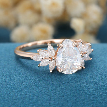 1 CT Pear Cluster Lab Grown Diamond Engagement Ring