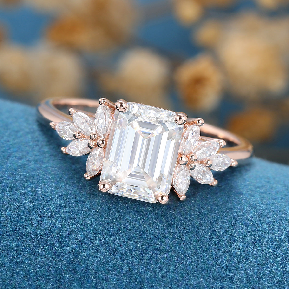 1.6 CT Emerald Cluster Lab Grown Diamond Engagement Ring