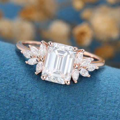 1.6 CT Emerald Cluster Lab Grown Diamond Engagement Ring