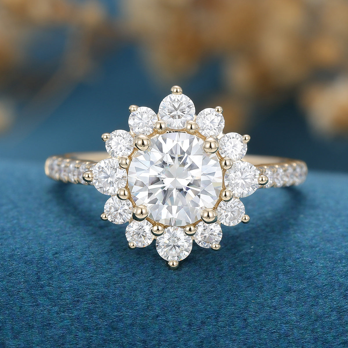 0.88 CT Round Halo & Pave Lab Grown Diamond Engagement Ring
