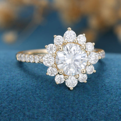 0.88 CT Round Halo & Pave Lab Grown Diamond Engagement Ring