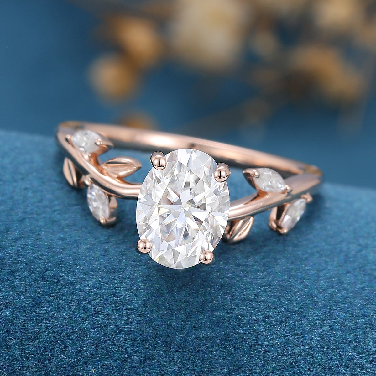 1.33 CT Oval Vintage Cluster Lab Grown Diamond Engagement Ring