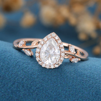 1 CT Pear Cluster Lab Grown Diamond Engagement Ring