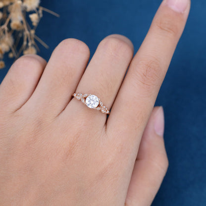 0.68 CT Round Vintage Cluster Lab Grown Diamond Engagement Ring