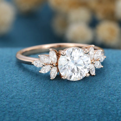1.1 CT Round Cluster Lab Grown Diamond Engagement Ring
