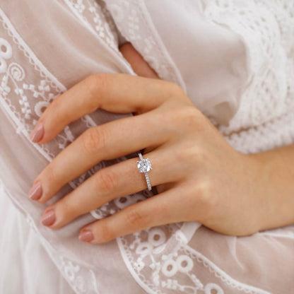 1.2 CT Round Pave Lab Grown Diamond Engagement Ring
