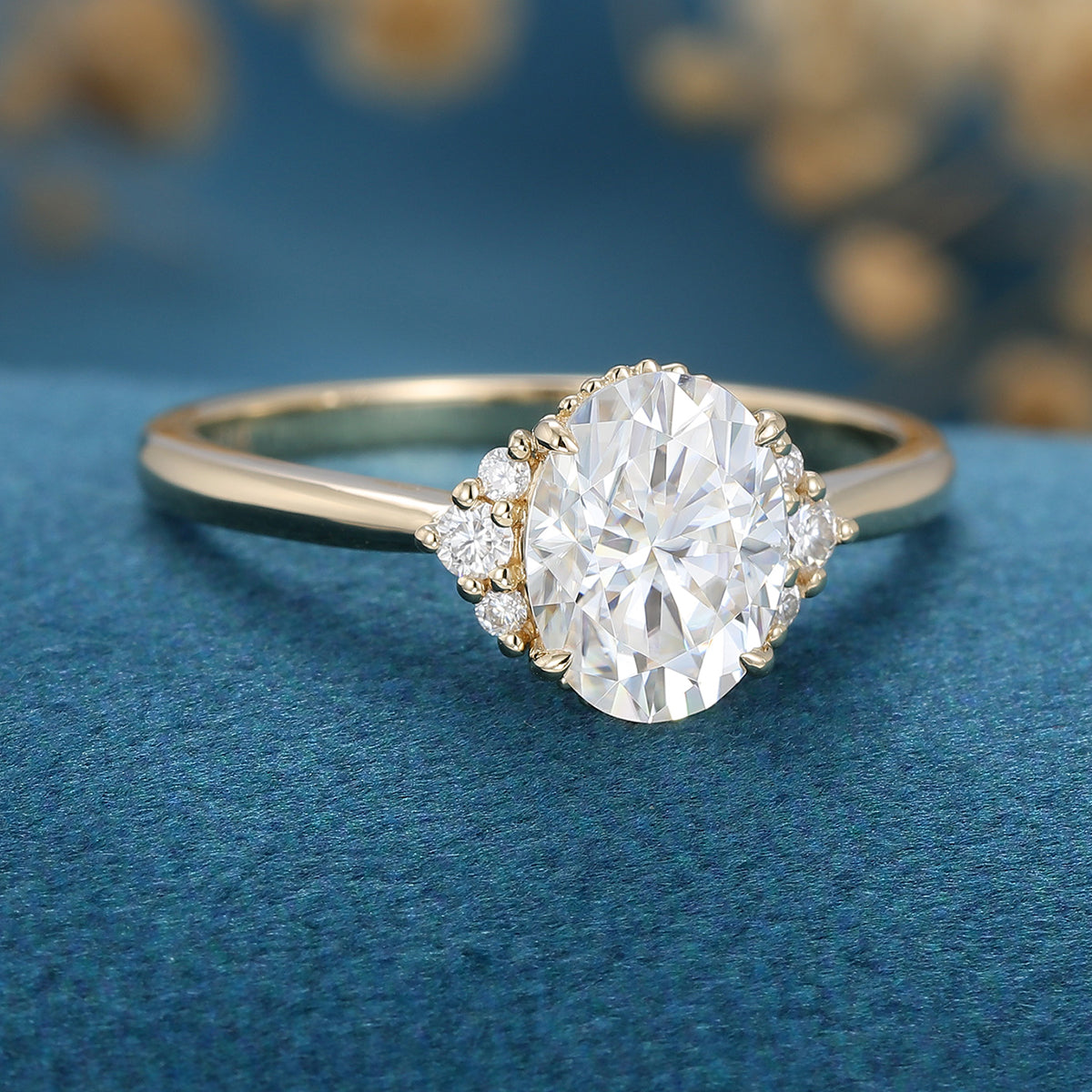 1.33 CT Oval Cluster Lab Grown Diamond Engagement Ring