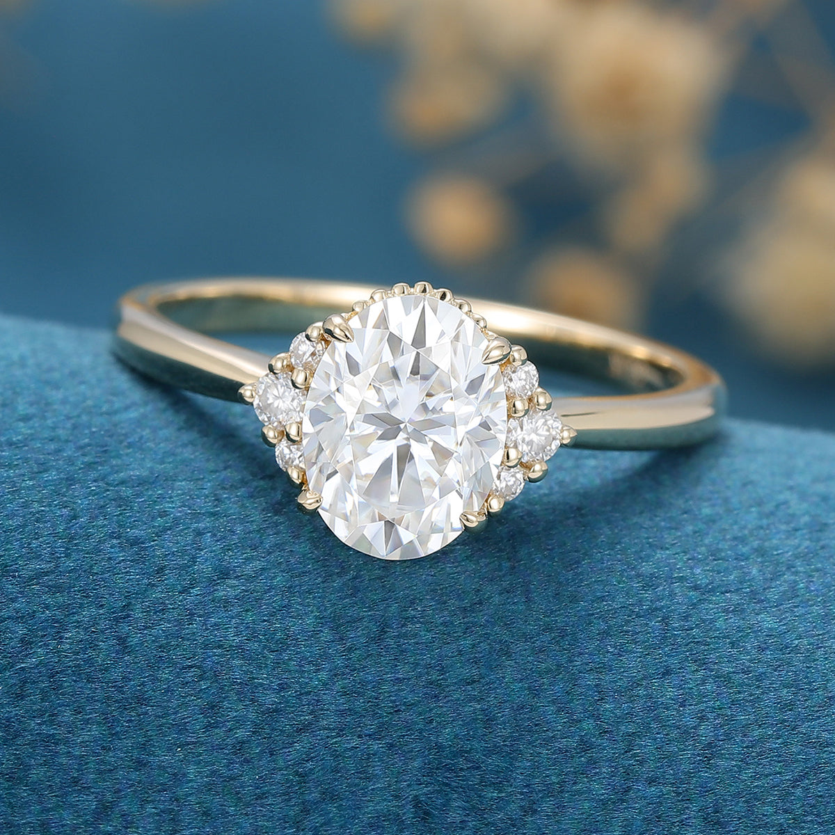 1.33 CT Oval Cluster Lab Grown Diamond Engagement Ring