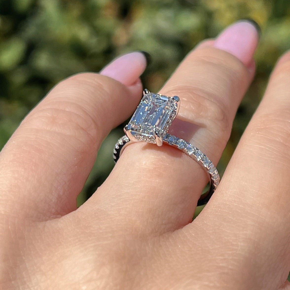 2.0 CT Emerald Pave Moissanite Engagement Ring