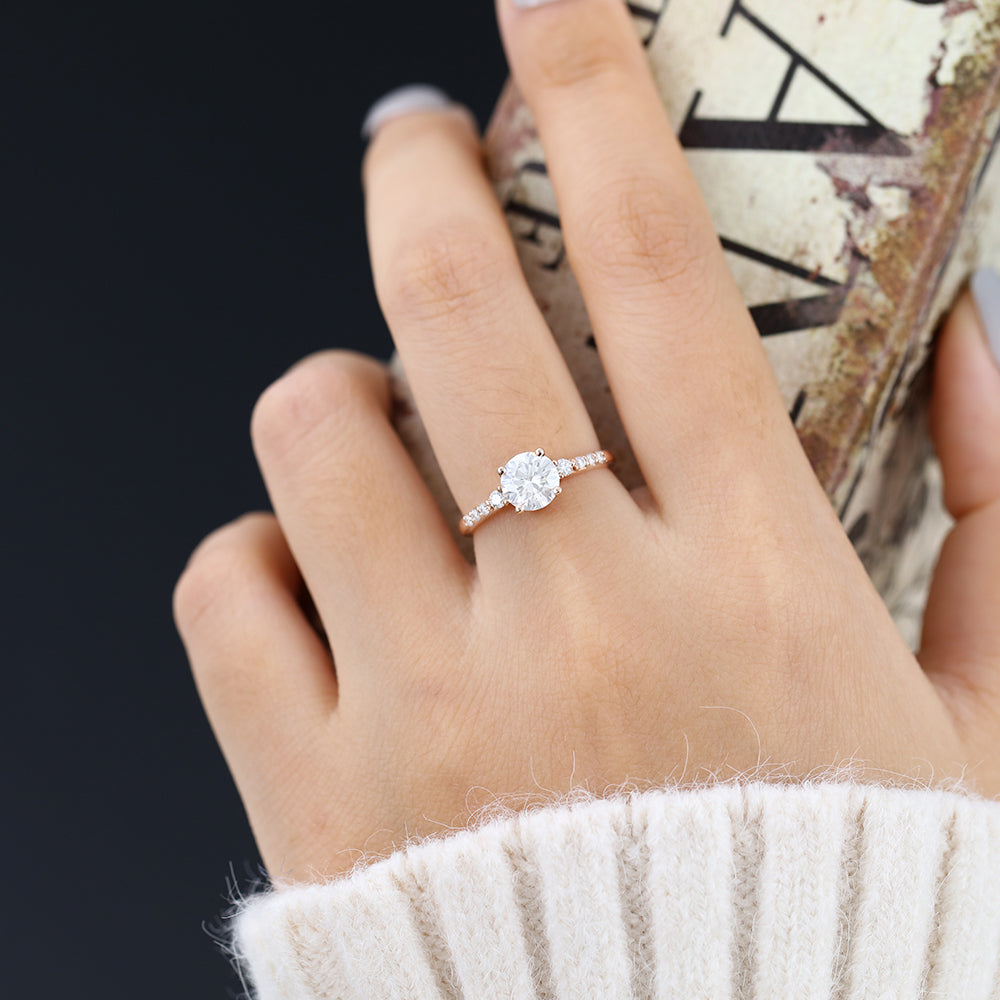 0.88 CT Round Pave Moissanite Engagement Ring