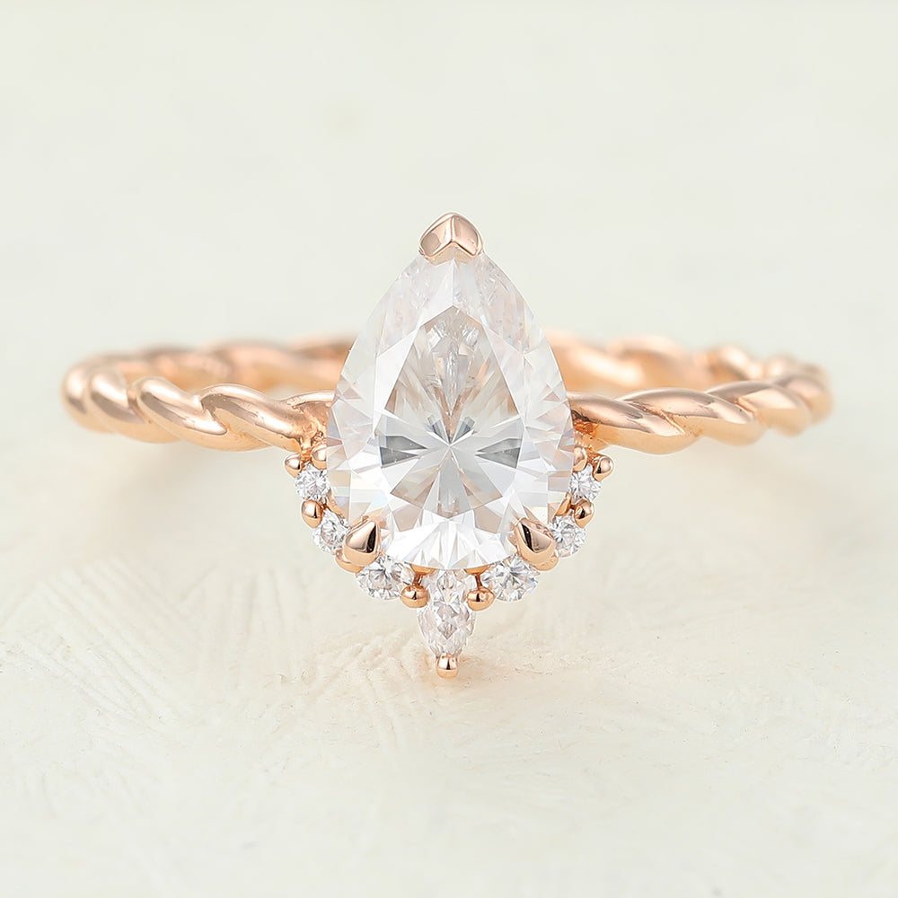 0.9 CT Pear Cluster & Twisted Shank Moissanite Engagement Ring
