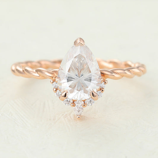 0.9 CT Pear Cluster & Twisted Shank Moissanite Engagement Ring