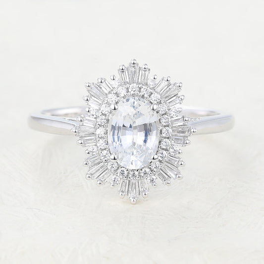 0.84 CT Oval Cluster Moissanite Engagement Ring