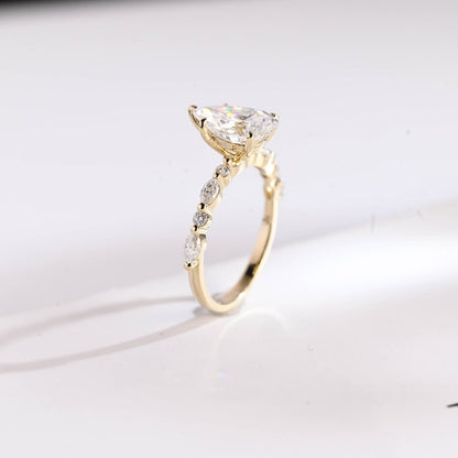 Stunning 1.0 - 2.0 CT Pear Moissanite Engagement Ring with Half Pave Design 7