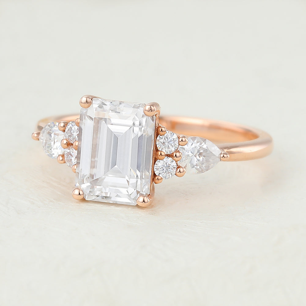 1.6 CT Emerald Cluster Moissanite Engagement Ring