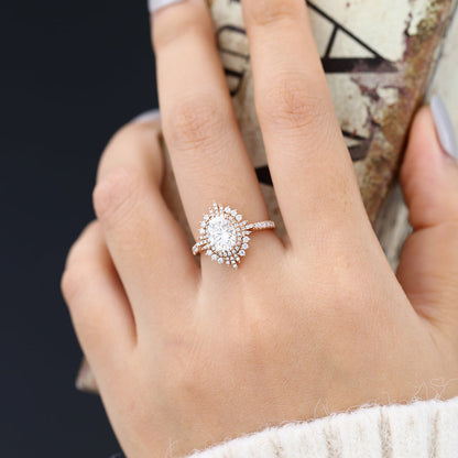 1.33 CT Oval Cluster & Pave Lab-Grown Diamond Engagement Ring