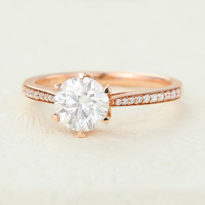 0.68 CT Round Pave Moissanite Engagement Ring