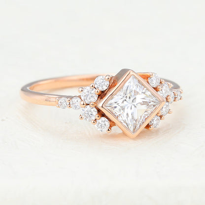 0.64 CT Princess Bezel & Cluster Lab-Grown Diamond Engagement Ring