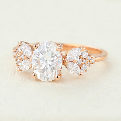 1.33 CT Oval Cluster Lab-Grown Diamond Engagement Ring