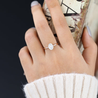 1.33 CT Oval Pave Moissanite Engagement Ring