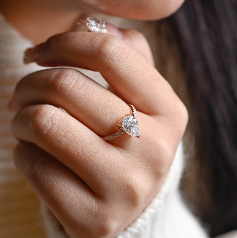 Stunning 1.0 - 2.0 CT Pear Moissanite Engagement Ring with Pave Design 2