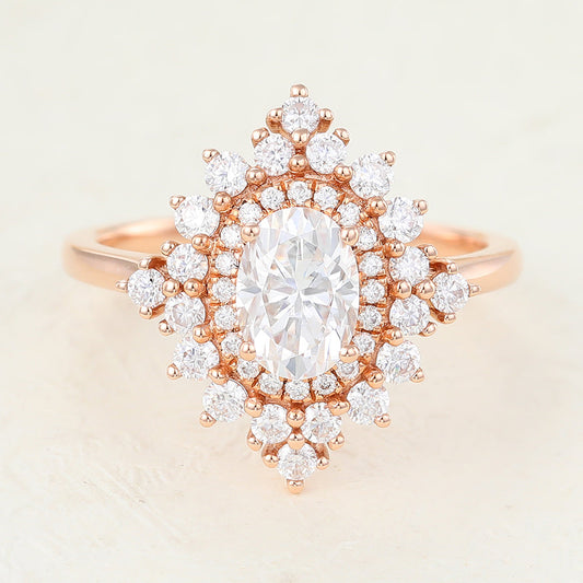 1.33 CT Oval Cluster Moissanite Engagement Ring