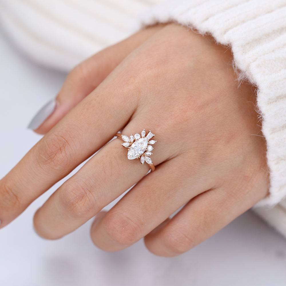0.9 CT Marquise Cluster Lab-Grown Diamond Engagement Ring