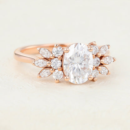 1.33 CT Oval Cluster Moissanite Engagement Ring