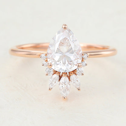 0.85 CT Pear Cluster Moissanite Engagement Ring