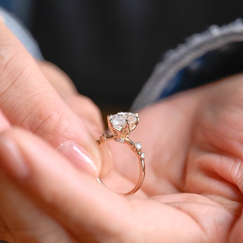 Stunning 1.0 - 2.0 CT Marquise Moissanite Engagement Ring with Hidden Halo Design 2