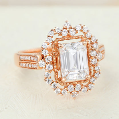 1.6 CT Emerald Cluster & Pave Lab-Grown Diamond Engagement Ring