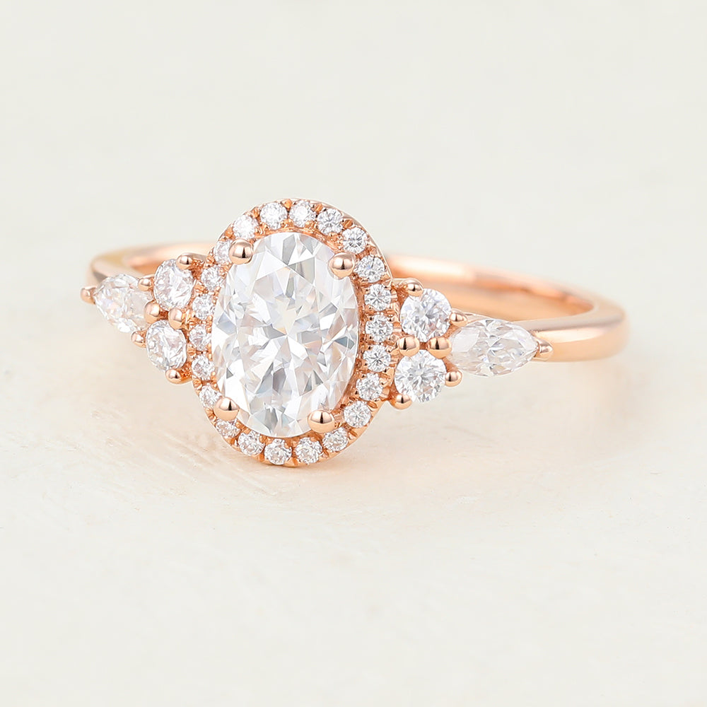 0.84 CT Oval Cluster Lab-Grown Diamond Engagement Ring