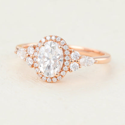 0.84 CT Oval Cluster Lab-Grown Diamond Engagement Ring