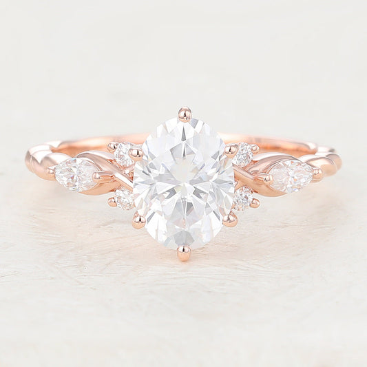 1.33 CT Oval Cluster Twisted Shank Moissanite Engagement Ring